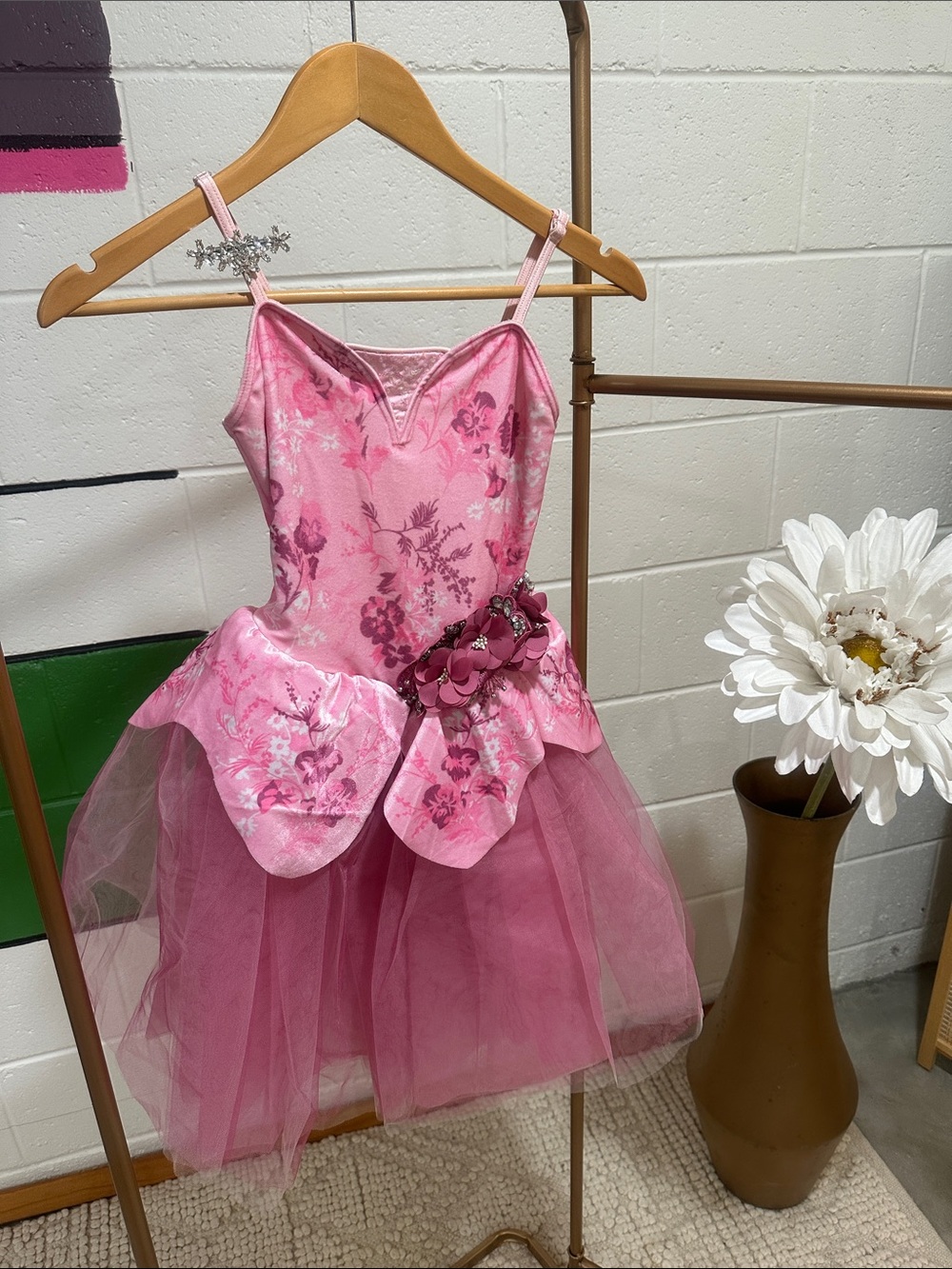 Pink Floral ballet costume with hair piece